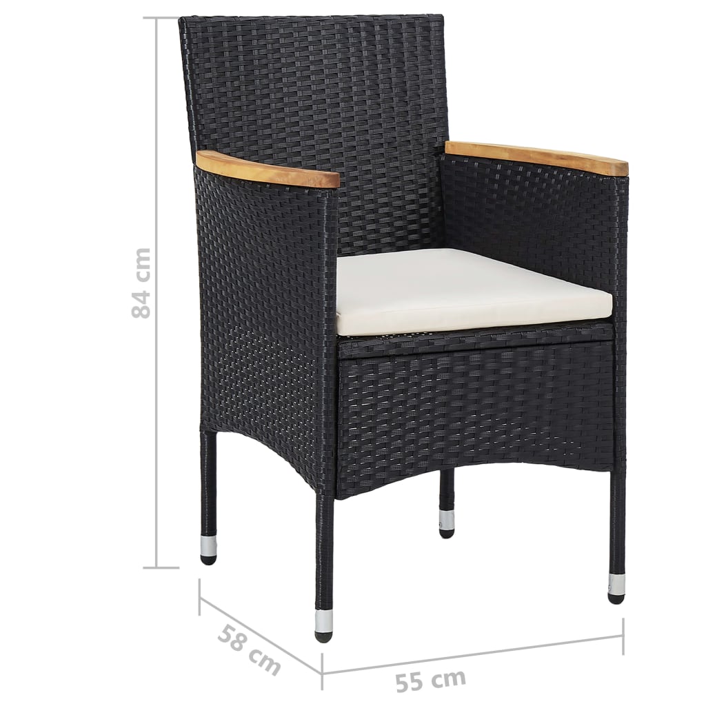 9 Piece Garden Dining Set Poly Rattan and Tempered Glass Black