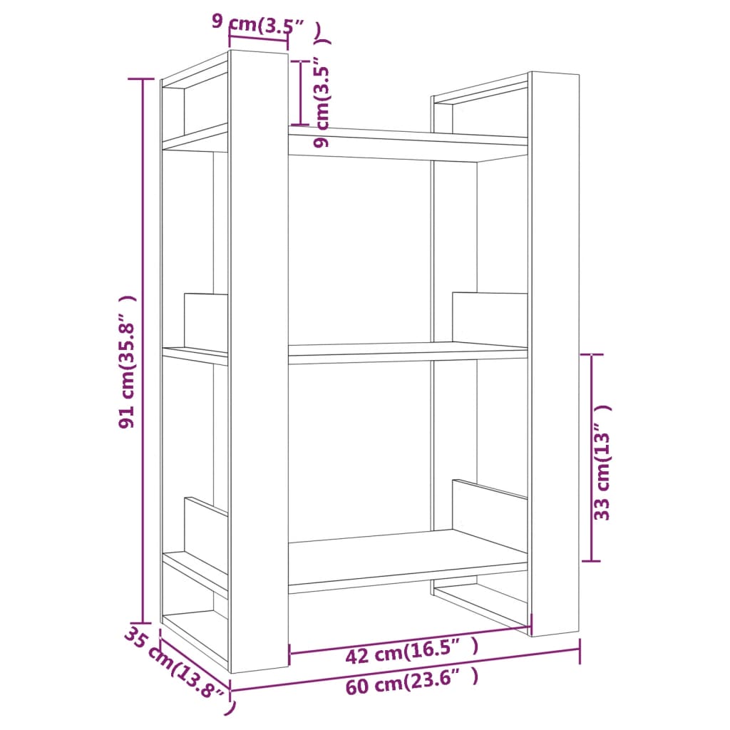 Book Cabinet/Room Divider Grey 60x35x91 cm Solid Wood Pine