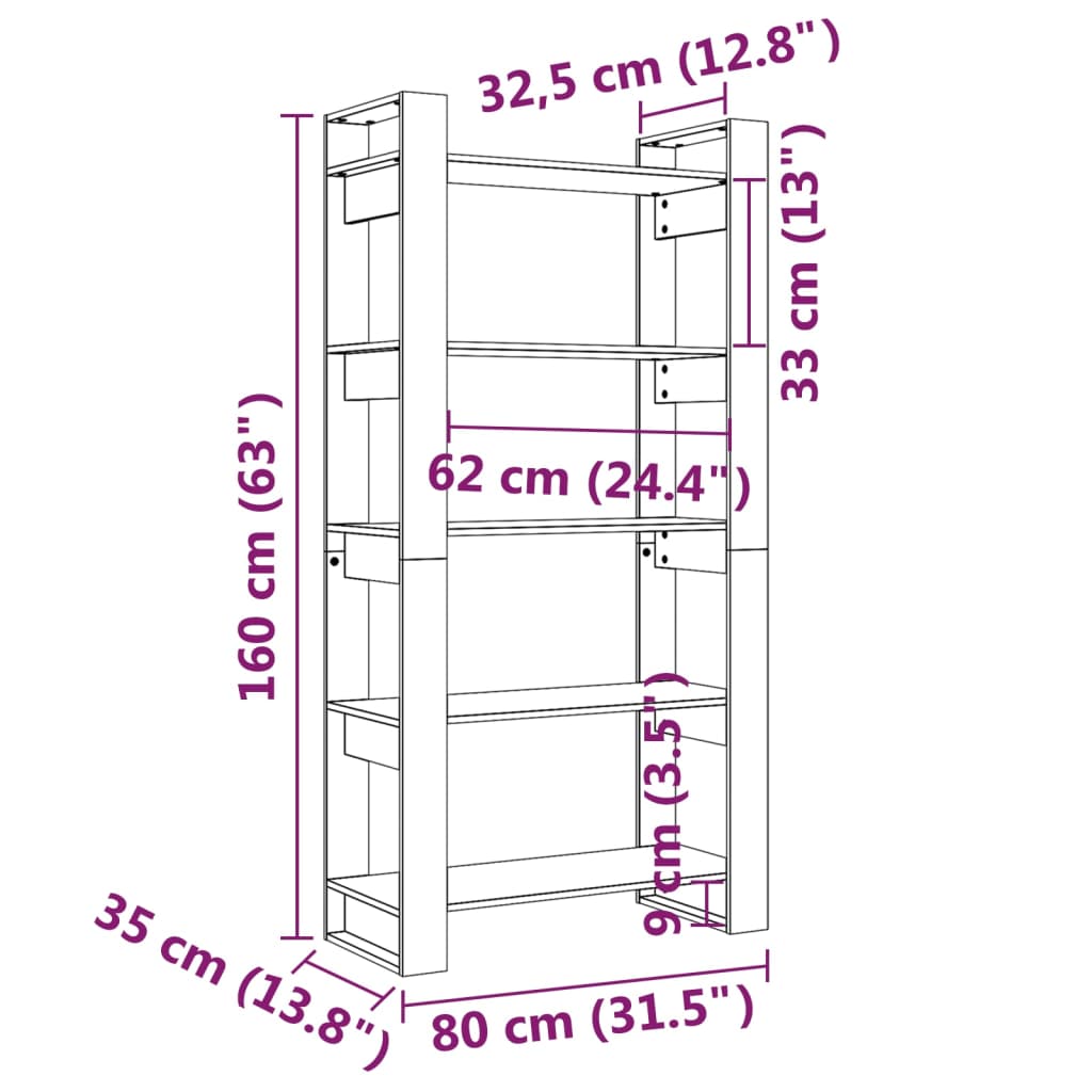 Book Cabinet/Room Divider White 80x35x160 cm Solid Wood