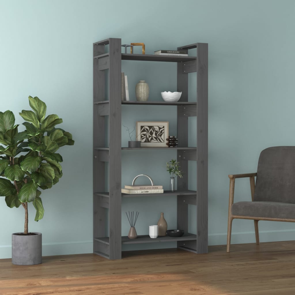 Book Cabinet/Room Divider Grey 80x35x160 cm Solid Wood
