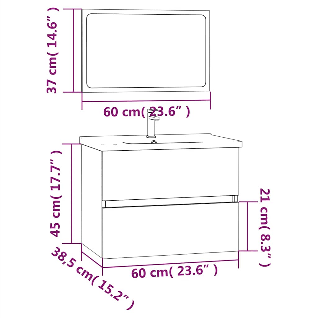 2 Piece Bathroom Furniture Set Grey Sonoma Engineered Wood