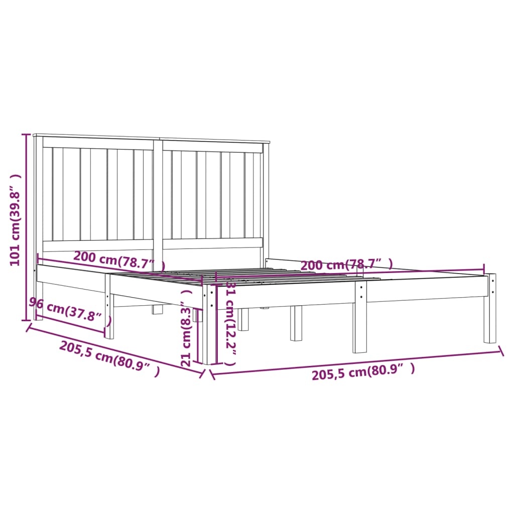 3103865 vidaXL Bed Frame without Mattress Grey Solid Wood 200x200 cm (810039+818542)