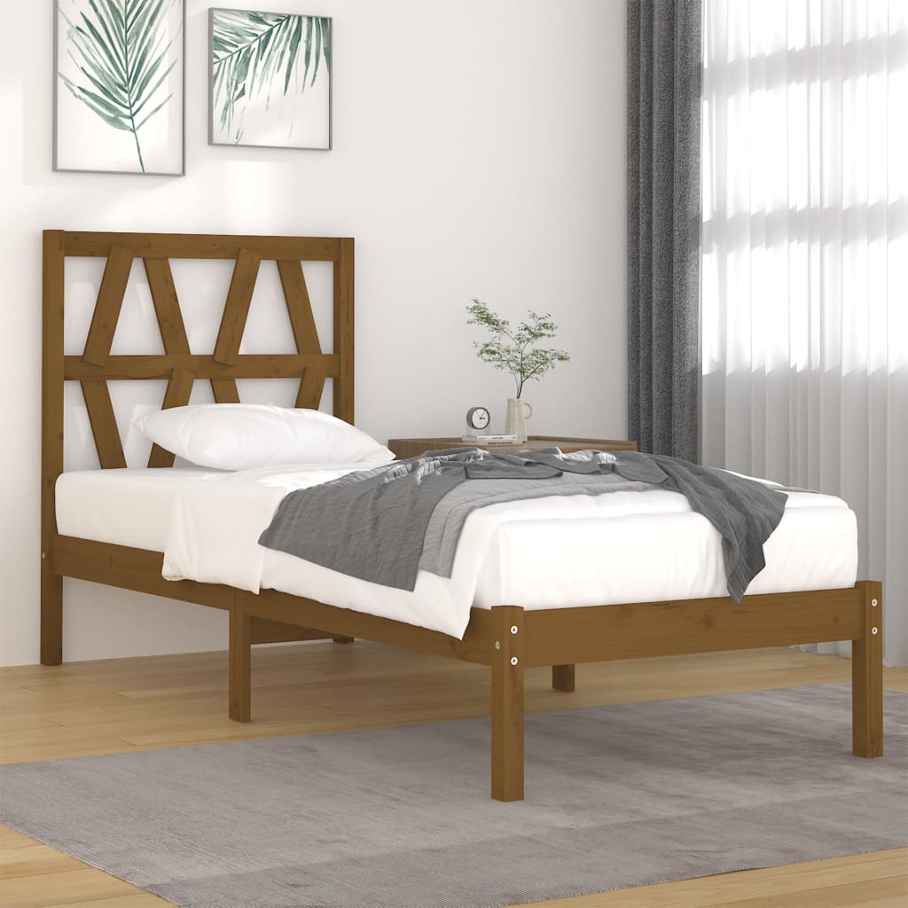 3103991 vidaXL Bed Frame without Mattress Honey Brown Solid Wood 100x200 cm (810010+818608)