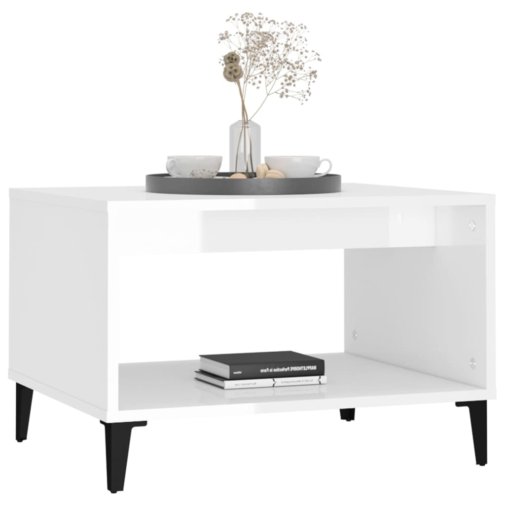 Coffee Table High Gloss White 60x50x40 cm Engineered Wood