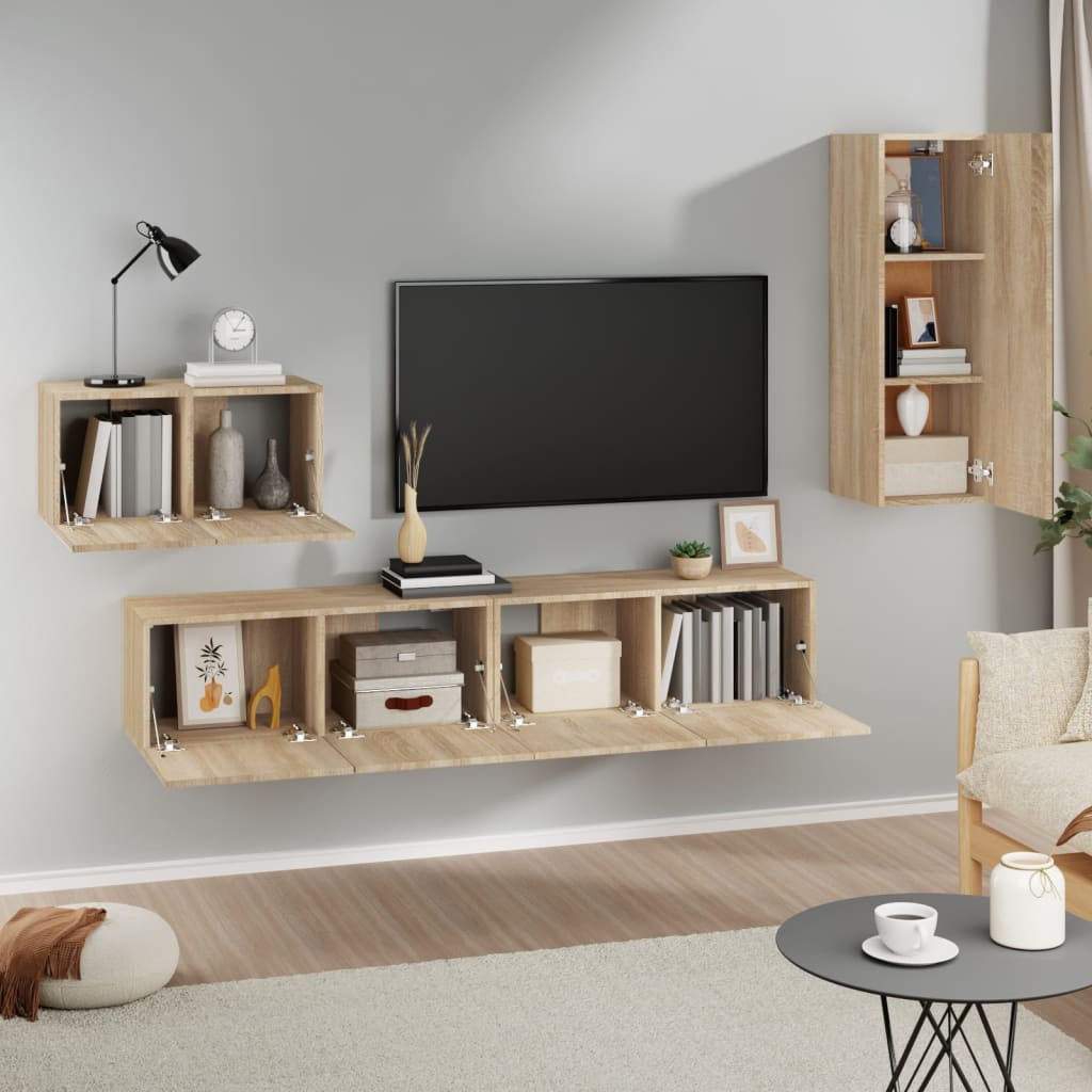 4 Piece TV Cabinet Set Sonoma Oak Engineered Wood