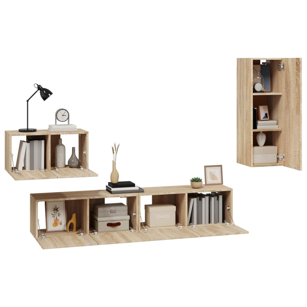 4 Piece TV Cabinet Set Sonoma Oak Engineered Wood