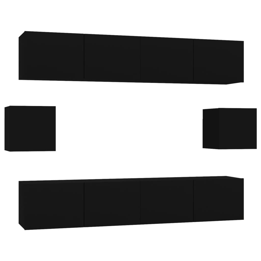 6 Piece TV Cabinet Set Black Engineered Wood
