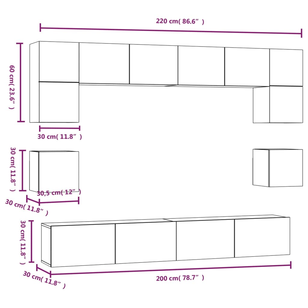8 Piece TV Cabinet Set Concrete Grey Engineered Wood