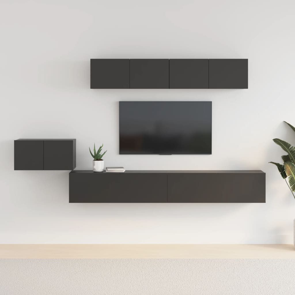 5 Piece TV Cabinet Set Black Engineered Wood
