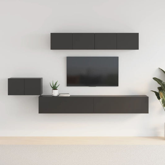 5 Piece TV Cabinet Set Black Engineered Wood