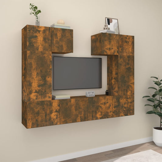 6 Piece TV Cabinet Set Smoked Oak Engineered Wood