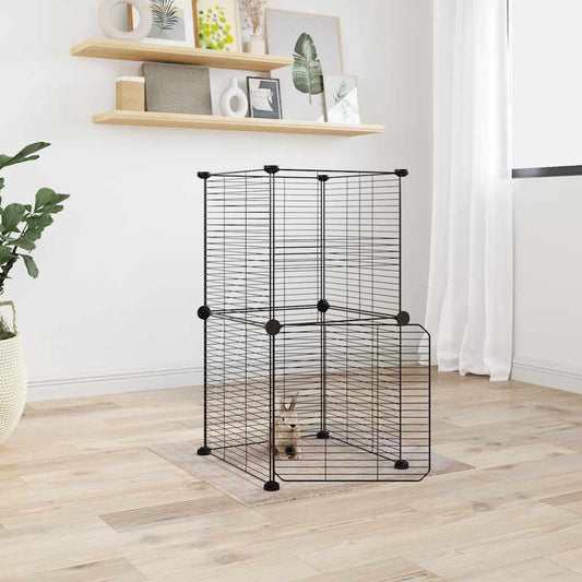 8-Panel Pet Cage with Door Black 35x35 cm Steel