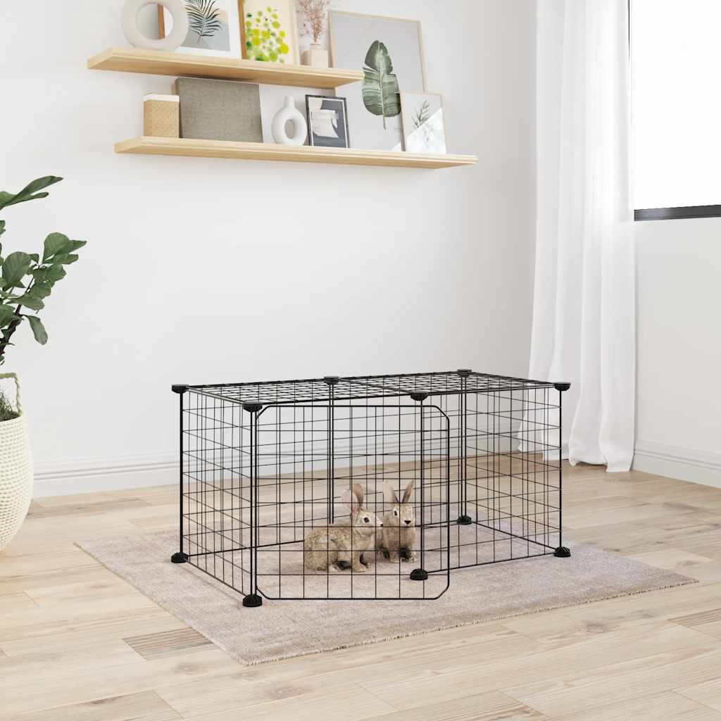 8-Panel Pet Cage with Door Black 35x35 cm Steel
