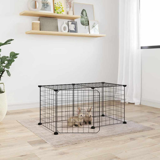 8-Panel Pet Cage with Door Black 35x35 cm Steel