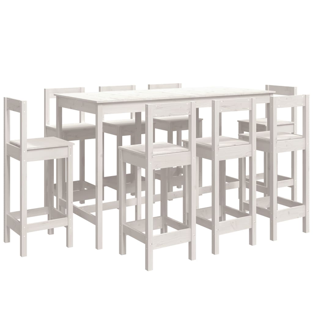 9 Piece Bar Set White Solid Wood Pine