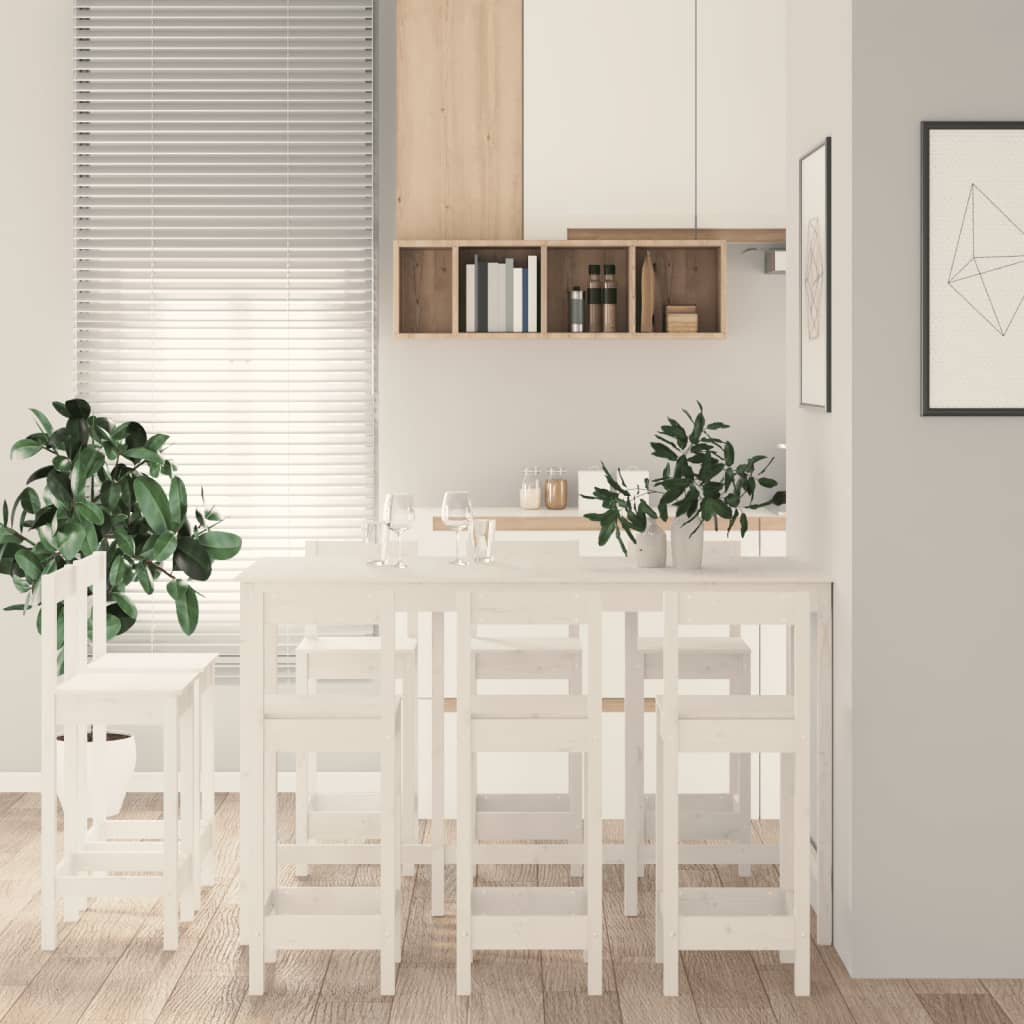 9 Piece Bar Set White Solid Wood Pine