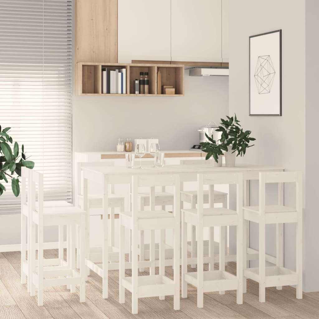 9 Piece Bar Set White Solid Wood Pine