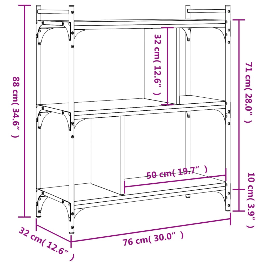 Bookcase 3-Tier Smoked Oak 76x32x88 cm Engineered Wood