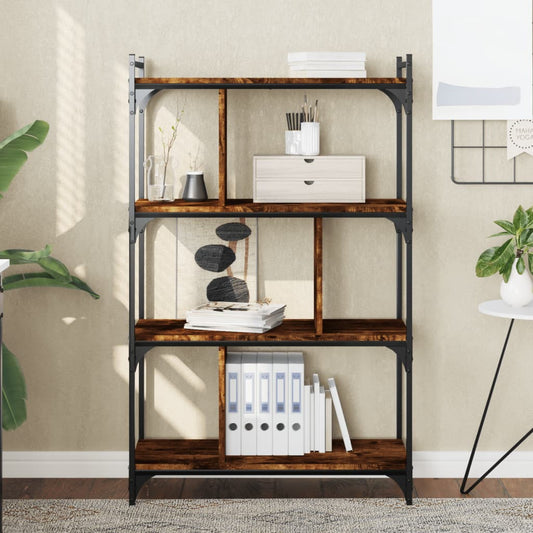 Bookcase 4-Tier Smoked Oak 76x32x123 cm Engineered Wood