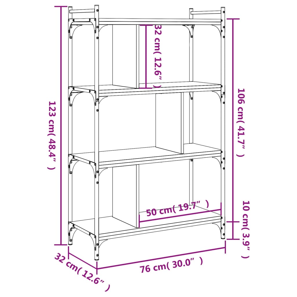 Bookcase 4-Tier Grey Sonoma 76x32x123 cm Engineered Wood
