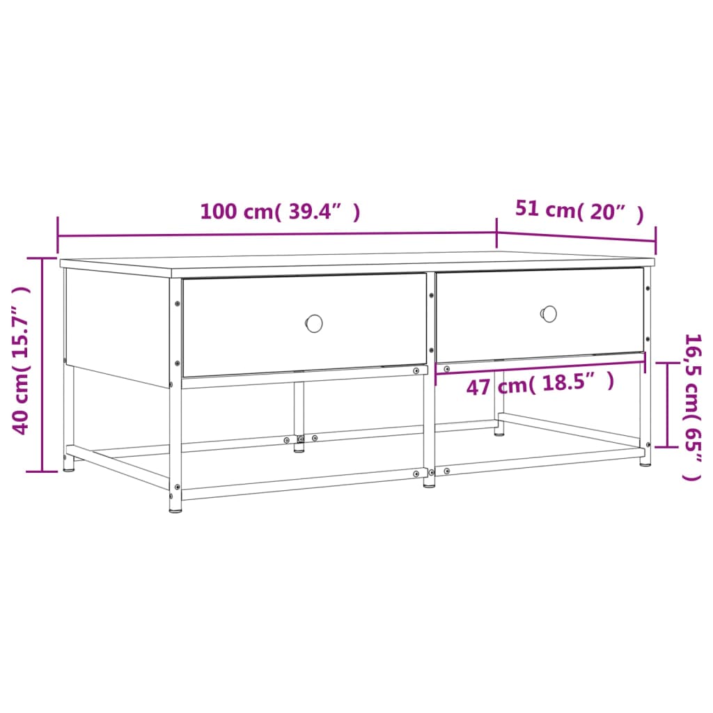 Coffee Table Grey Sonoma 100x51x40 cm Engineered Wood