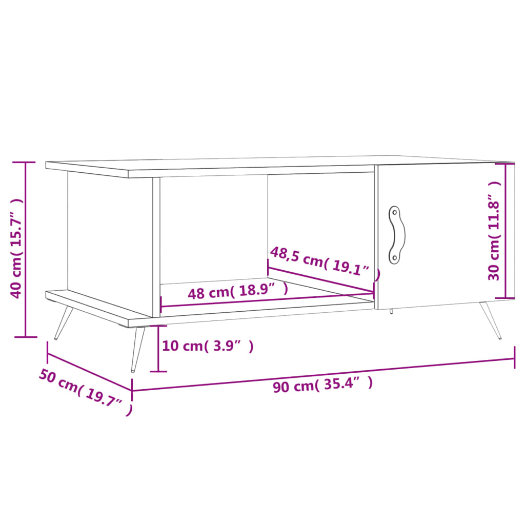 Coffee Table High Gloss White 90x50x40 cm Engineered Wood