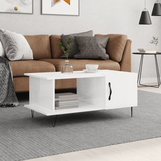 Coffee Table High Gloss White 90x50x40 cm Engineered Wood
