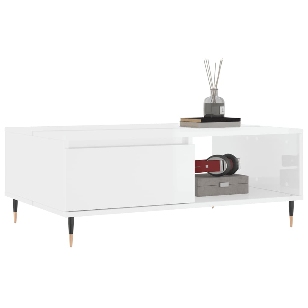 Coffee Table High Gloss White 90x60x35 cm Engineered Wood