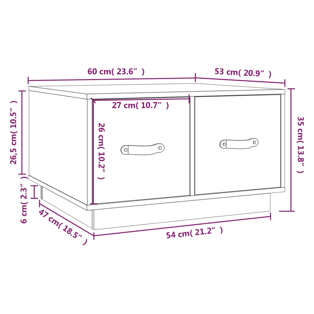 Coffee Table Grey 60x53x35 cm Solid Wood Pine