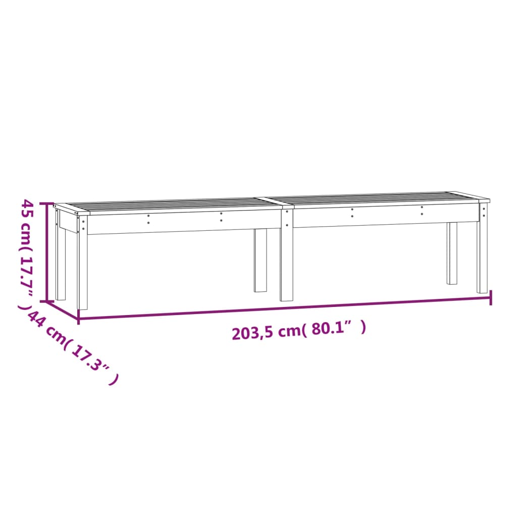 2-Seater Garden Bench White 203.5x44x45 cm Solid Wood Pine