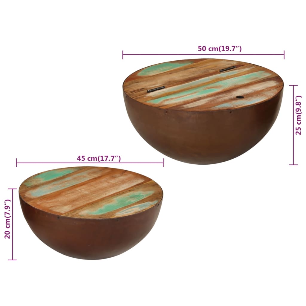 Bowl-shaped Coffee Tables 2 pcs Solid Wood Reclaimed