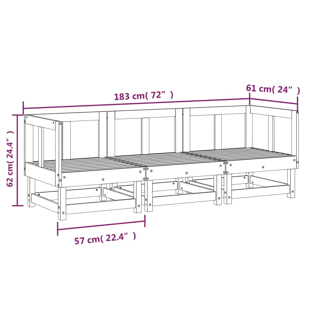 3 Piece Garden Lounge Set Solid Wood Pine