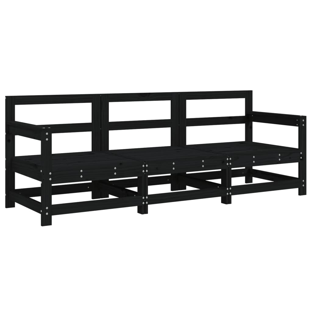3 Piece Garden Lounge Set Black Solid Wood Pine