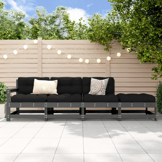 4 Piece Garden Lounge Set Grey Solid Wood Pine