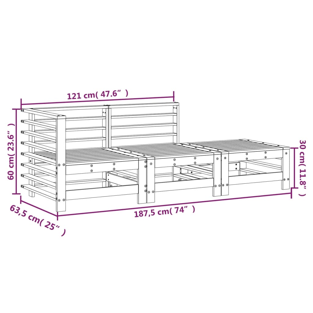 3 Piece Garden Lounge Set White Solid Wood Pine