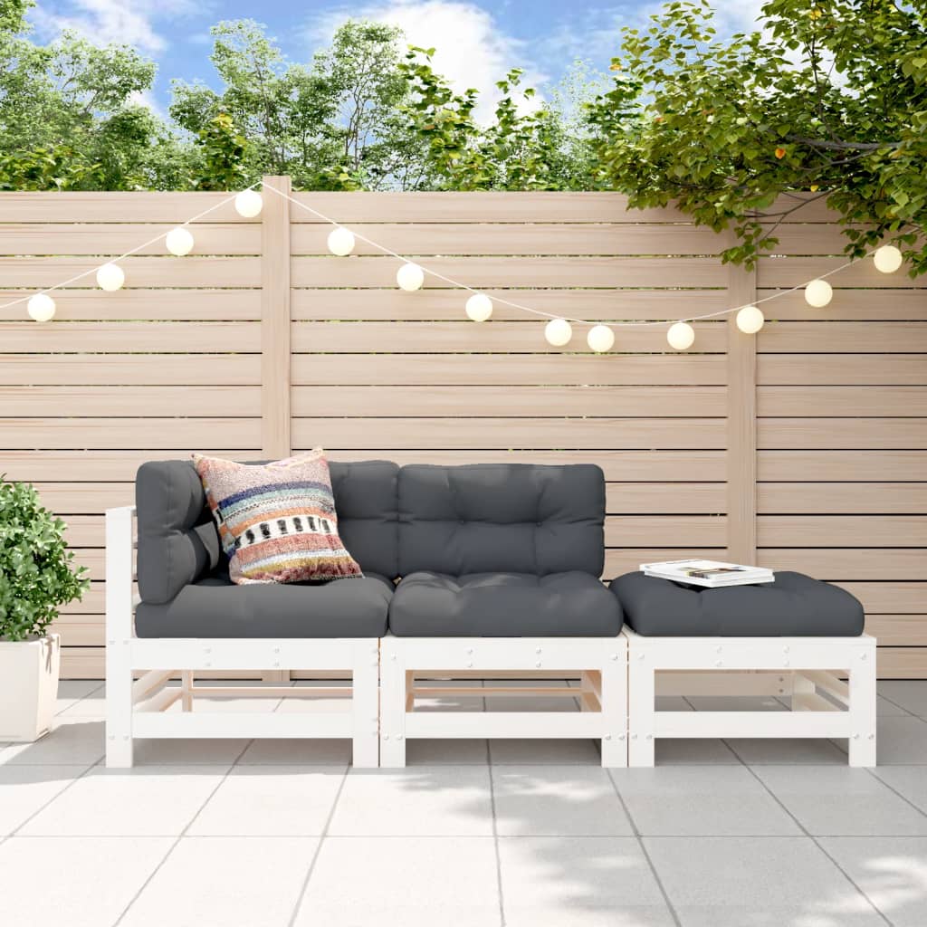 3 Piece Garden Lounge Set White Solid Wood Pine
