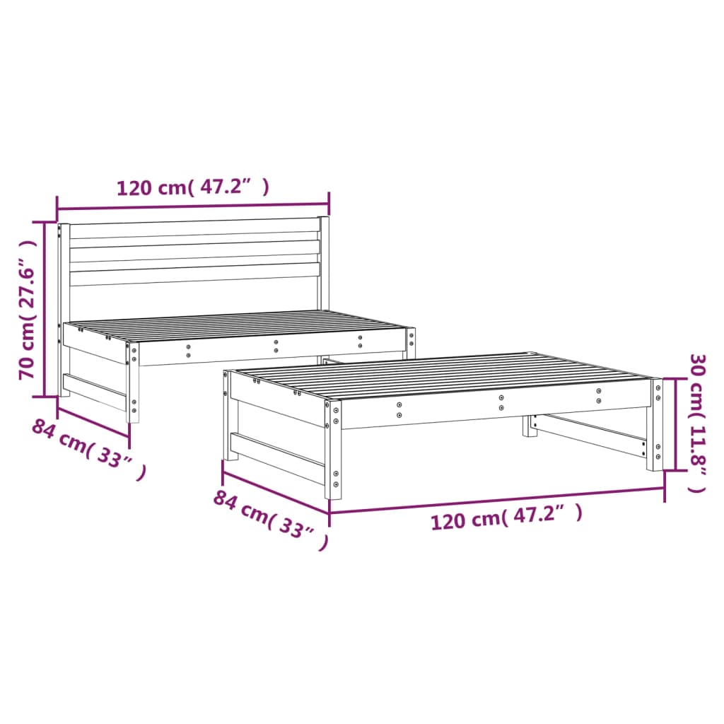 2 Piece Garden Lounge Set Solid Wood Pine