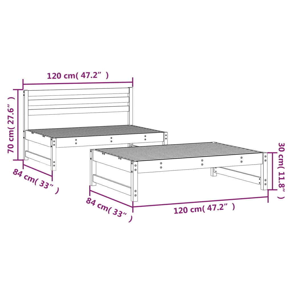 2 Piece Garden Lounge Set Honey Brown Solid Wood Pine