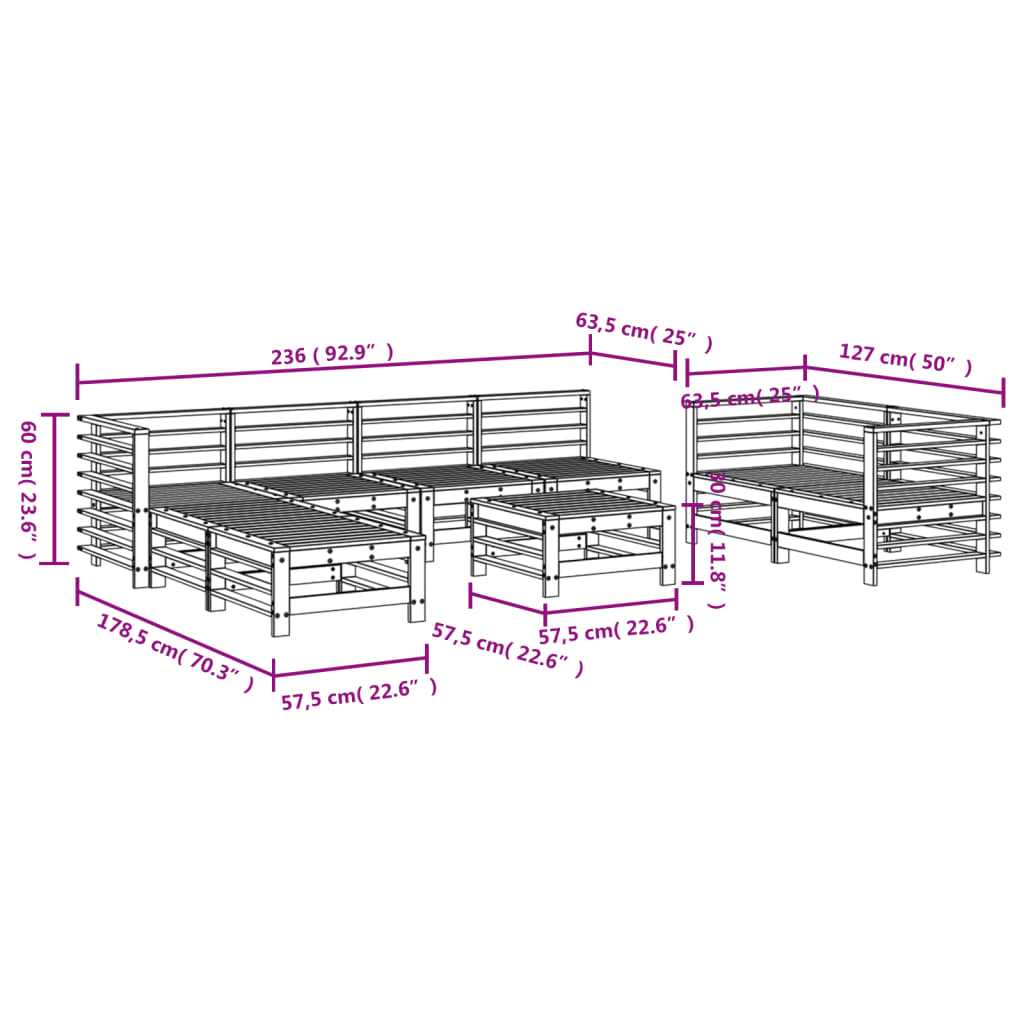 9 Piece Garden Lounge Set Solid Wood Pine