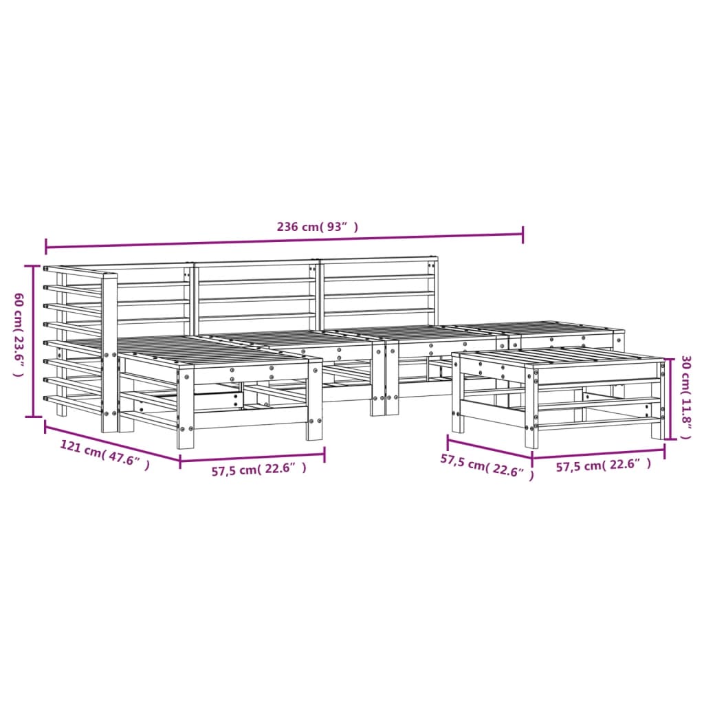 6 Piece Garden Lounge Set Solid Wood Pine