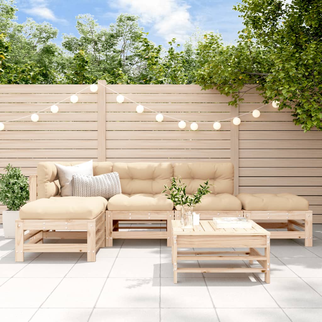 6 Piece Garden Lounge Set Solid Wood Pine