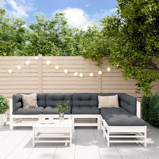 7 Piece Garden Lounge Set White Solid Wood Pine