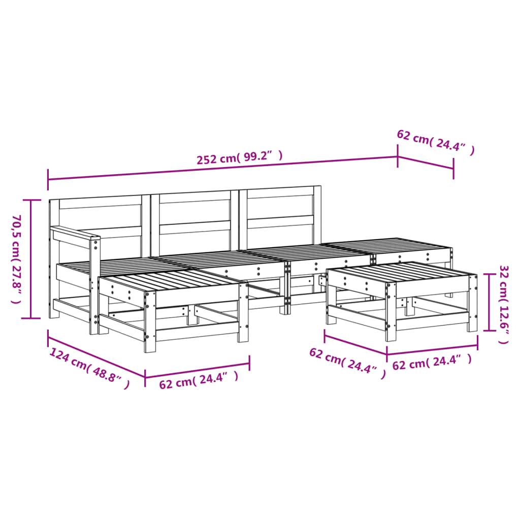 6 Piece Garden Lounge Set White Solid Wood Pine
