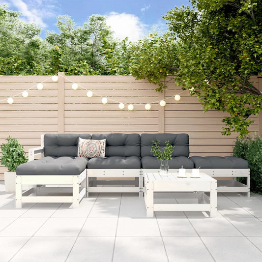 6 Piece Garden Lounge Set White Solid Wood Pine