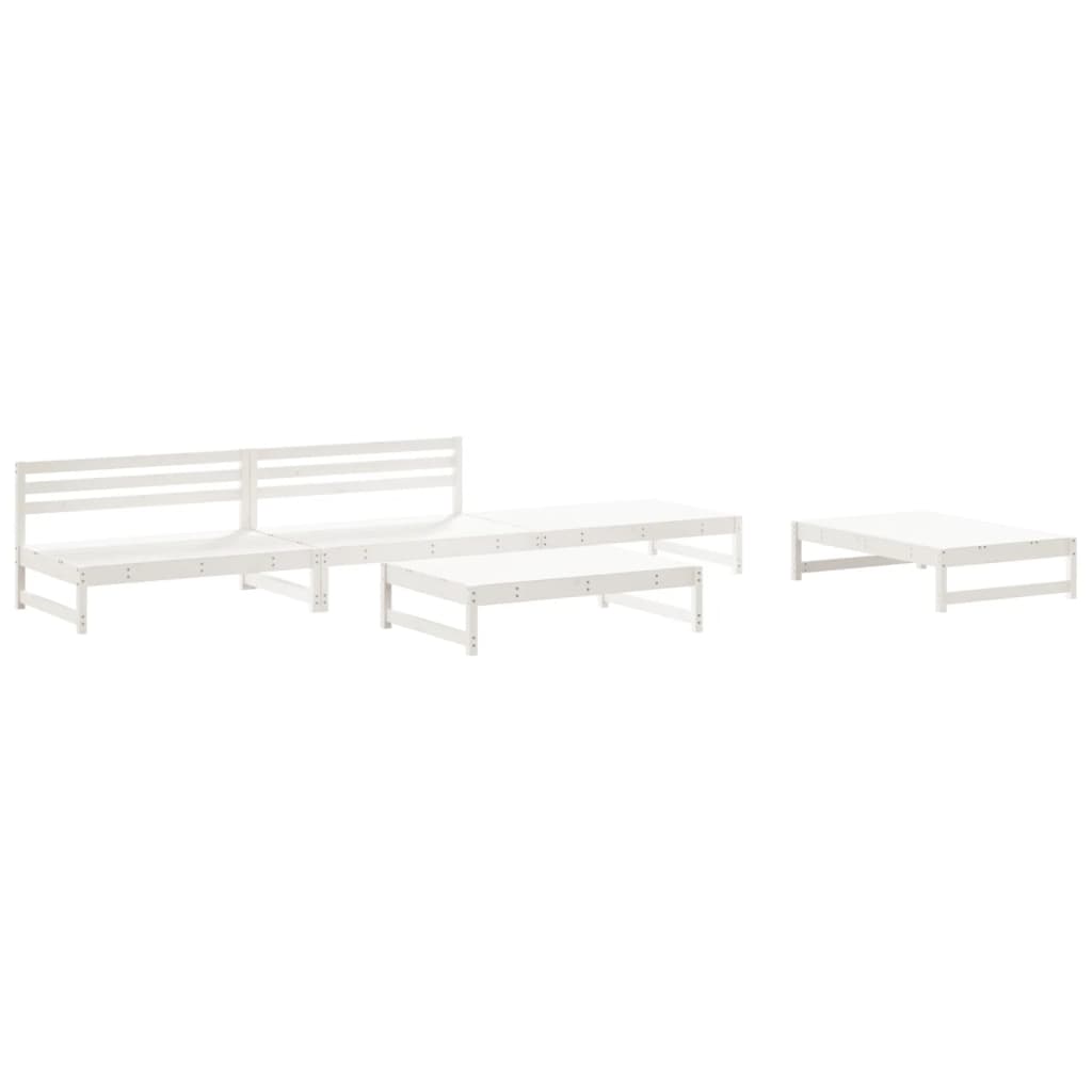 5 Piece Garden Lounge Set White Solid Wood Pine