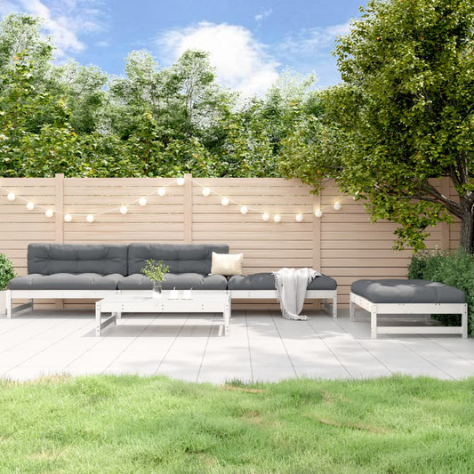 5 Piece Garden Lounge Set White Solid Wood Pine