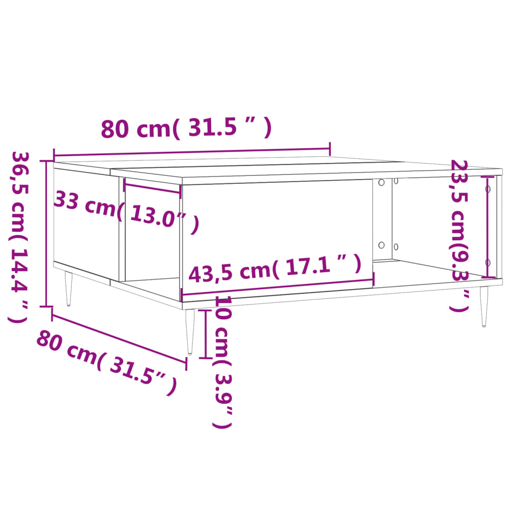 Coffee Table Grey Sonoma 80x80x36.5 cm Engineered Wood