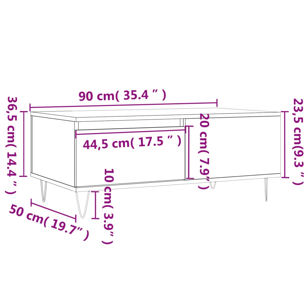 Coffee Table Grey Sonoma 90x50x36.5 cm Engineered Wood