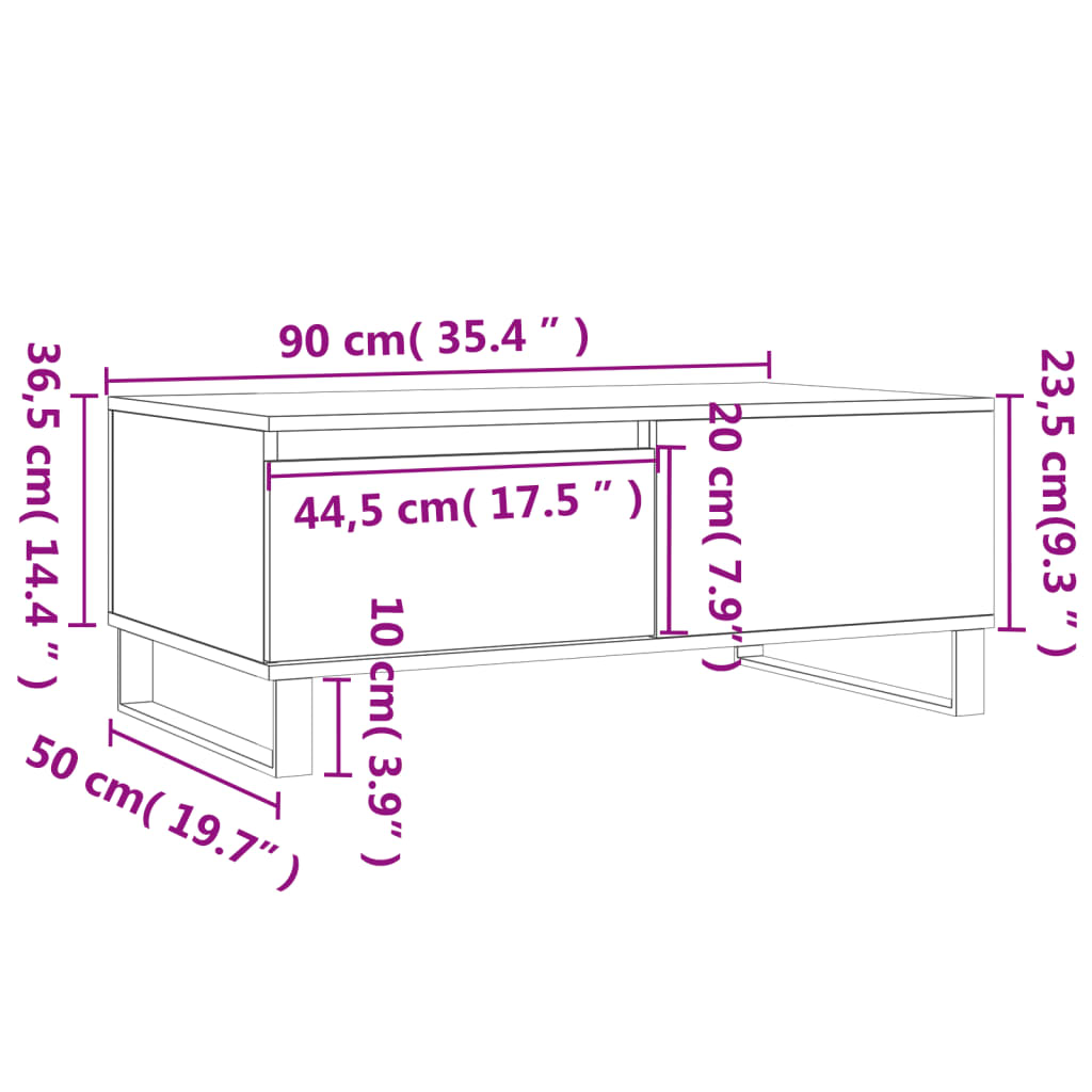 Coffee Table Grey Sonoma 90x50x36.5 cm Engineered Wood
