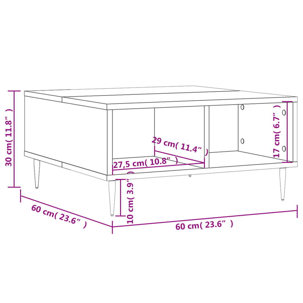 Coffee Table High Gloss White 60x60x30 cm Engineered Wood